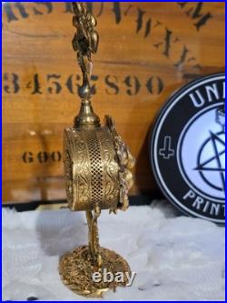Vintage Hollywood Regency Gold Tone Lily Floral Perfume Bottle with Glass Dauber