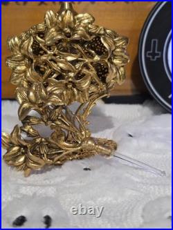 Vintage Hollywood Regency Gold Tone Lily Floral Perfume Bottle with Glass Dauber