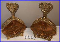 Vintage Hollywood Regency Ormolu Hearts Flowers Rose Perfume Bottles 9