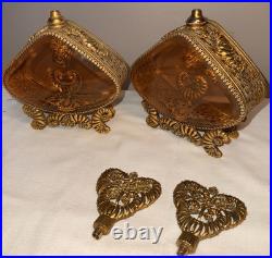 Vintage Hollywood Regency Ormolu Hearts Flowers Rose Perfume Bottles 9