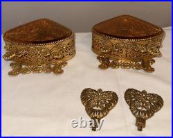 Vintage Hollywood Regency Ormolu Hearts Flowers Rose Perfume Bottles 9