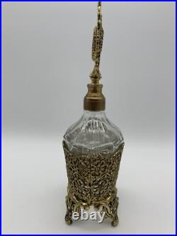 Vintage Hollywood Regency Ornate Gold Ormolu Perfume Bottle Crystal Dauber Vintage Hollywood Regency Ornate Gold Ormolu Perfume Bottle Crystal Dauber