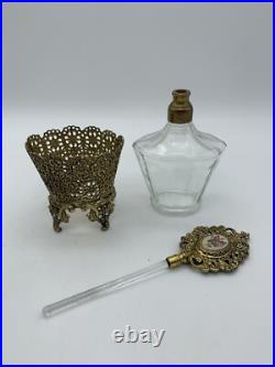 Vintage Hollywood Regency Ornate Gold Ormolu Perfume Bottle Crystal Dauber Vintage Hollywood Regency Ornate Gold Ormolu Perfume Bottle Crystal Dauber