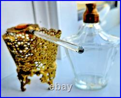 Vintage Hollywood Regency Ornate Gold Ormolu Perfume Bottle Crystal Dauber