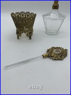 Vintage Hollywood Regency Ornate Gold Ormolu Perfume Bottle Crystal Dauber Vintage Hollywood Regency Ornate Gold Ormolu Perfume Bottle Crystal Dauber