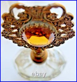 Vintage Hollywood Regency Ornate Gold Ormolu Perfume Bottle Crystal Dauber