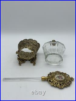 Vintage Hollywood Regency Ornate Gold Ormolu Perfume Bottle Crystal Dauber Vintage Hollywood Regency Ornate Gold Ormolu Perfume Bottle Crystal Dauber