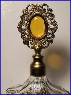 Vintage Hollywood Regency Ornate Gold Ormolu Perfume Bottle Crystal Dauber