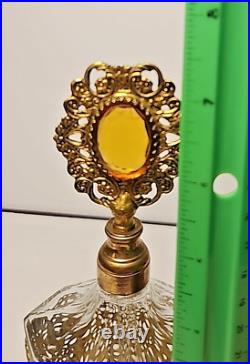 Vintage Hollywood Regency Ornate Gold Ormolu Perfume Bottle Crystal Dauber