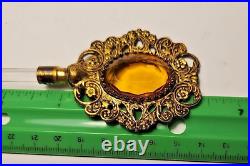 Vintage Hollywood Regency Ornate Gold Ormolu Perfume Bottle Crystal Dauber