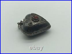 Vintage Huge Mexico Sterling Silver Heart Perfume Bottle Pendant Mexican Taxco