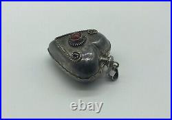 Vintage Huge Mexico Sterling Silver Heart Perfume Bottle Pendant Mexican Taxco