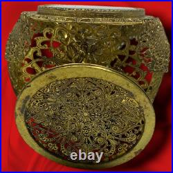 Vintage Huge Ormolu Filigree Regency Cherub Perfume Bottle Glass Dauber 9 x 4