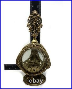 Vintage Huge Ormolu Filigree Regency Cherub Perfume Bottle Glass Dauber 9 x 4