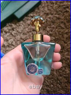 Vintage IRICE Blue Glass Perfume Bottle Jeweled Top