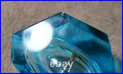Vintage IRICE Blue Glass Perfume Bottle Jeweled Top Topaz Crystal Vanity