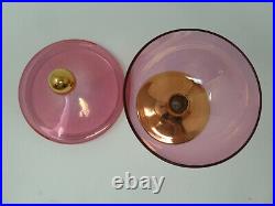 Vintage IRICE West Germany Cranberry Gold Glass Perfume Bottles & Powder Jar Set