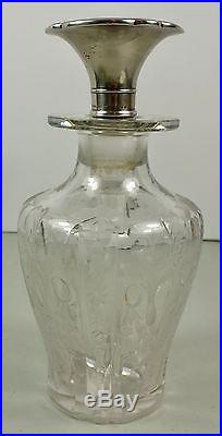 Vintage Intaglio Cut Crystal Glass Cologne Perfume Bottle With Sterling Stopper