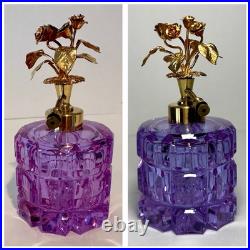 Vintage Irice Alexandrite Cut Glass Atomizer Perfume Bottle Neodymium Gold Roses