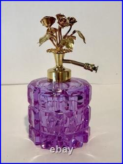 Vintage Irice Alexandrite Cut Glass Atomizer Perfume Bottle Neodymium Gold Roses