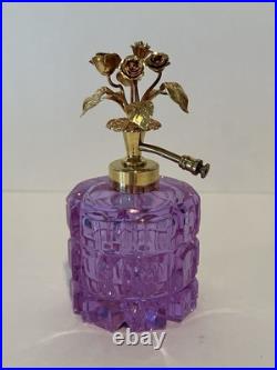 Vintage Irice Alexandrite Cut Glass Atomizer Perfume Bottle Neodymium Gold Roses