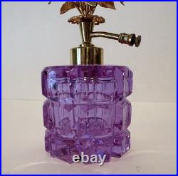 Vintage Irice Alexandrite Cut Glass Atomizer Perfume Bottle Neodymium Gold Roses