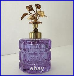 Vintage Irice Alexandrite Cut Glass Atomizer Perfume Bottle Neodymium Gold Roses
