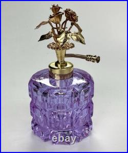 Vintage Irice Alexandrite Cut Glass Atomizer Perfume Bottle Neodymium Gold Roses