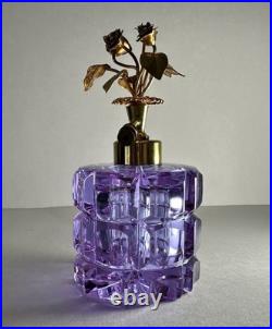 Vintage Irice Alexandrite Cut Glass Atomizer Perfume Bottle Neodymium Gold Roses