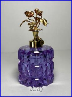Vintage Irice Alexandrite Cut Glass Atomizer Perfume Bottle Neodymium Gold Roses