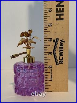 Vintage Irice Alexandrite Cut Glass Atomizer Perfume Bottle Neodymium Gold Roses