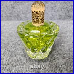 Vintage Irice Green Cut Glass Crystal Gold Rose Perfume Bottle Leaves Flowers