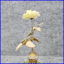 Vintage Irice Green Cut Glass Crystal Gold Rose Perfume Bottle Leaves Flowers