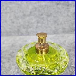 Vintage Irice Green Cut Glass Crystal Gold Rose Perfume Bottle Leaves Flowers