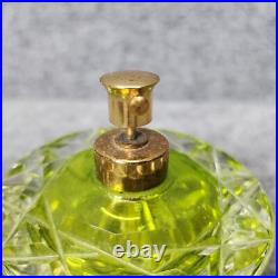 Vintage Irice Green Cut Glass Crystal Gold Rose Perfume Bottle Leaves Flowers