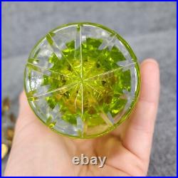 Vintage Irice Green Cut Glass Crystal Gold Rose Perfume Bottle Leaves Flowers