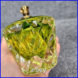 Vintage Irice Green Cut Glass Crystal Gold Rose Perfume Bottle Leaves Flowers