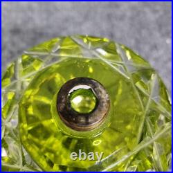 Vintage Irice Green Cut Glass Crystal Gold Rose Perfume Bottle Leaves Flowers