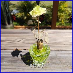 Vintage Irice Green Cut Glass Crystal Gold Rose Perfume Bottle Leaves Flowers