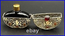 Vintage Irice Jeweled Filagree Holder with Black Inner Perfume Bottle