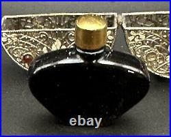 Vintage Irice Jeweled Filagree Holder with Black Inner Perfume Bottle