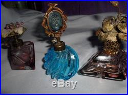 Vintage Irice Large Beaded Flower Amethyst Atomizer Perfume Bottles Japan And
