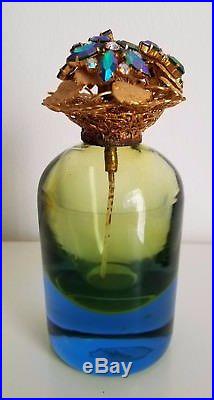 Vintage Irice Made in Italy Murano Glass Jeweled Flowers Perfume Bottle Rare