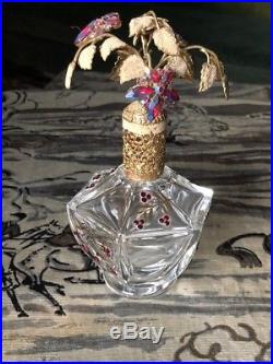 Vintage Irice Ornate Gold Filigree Jeweled Perfume Scent Bottle FREE SHIPPING
