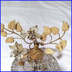 Vintage Irice Ornate Gold gilt Leaves Clear Crystal Flower Perfume Bottle