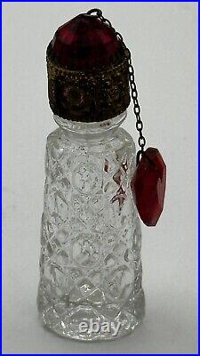 Vintage Irice Perfume Bottle Jeweled Red Heart Dangle Czech 1930's