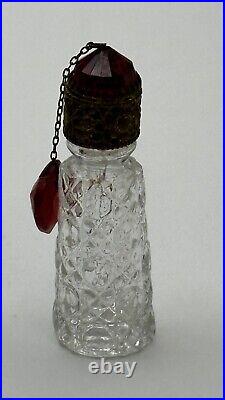 Vintage Irice Perfume Bottle Jeweled Red Heart Dangle Czech 1930's