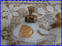 Vintage Irice Satin Glass Perfume Bottle West Germany Gold Filigree Ball Topper