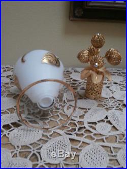 Vintage Irice Satin Glass Perfume Bottle West Germany Gold Filigree Ball Topper