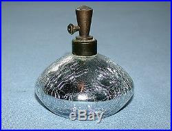 Vintage Irving W Rice Silver Crackle Glass Perfume Atomizer Bottle